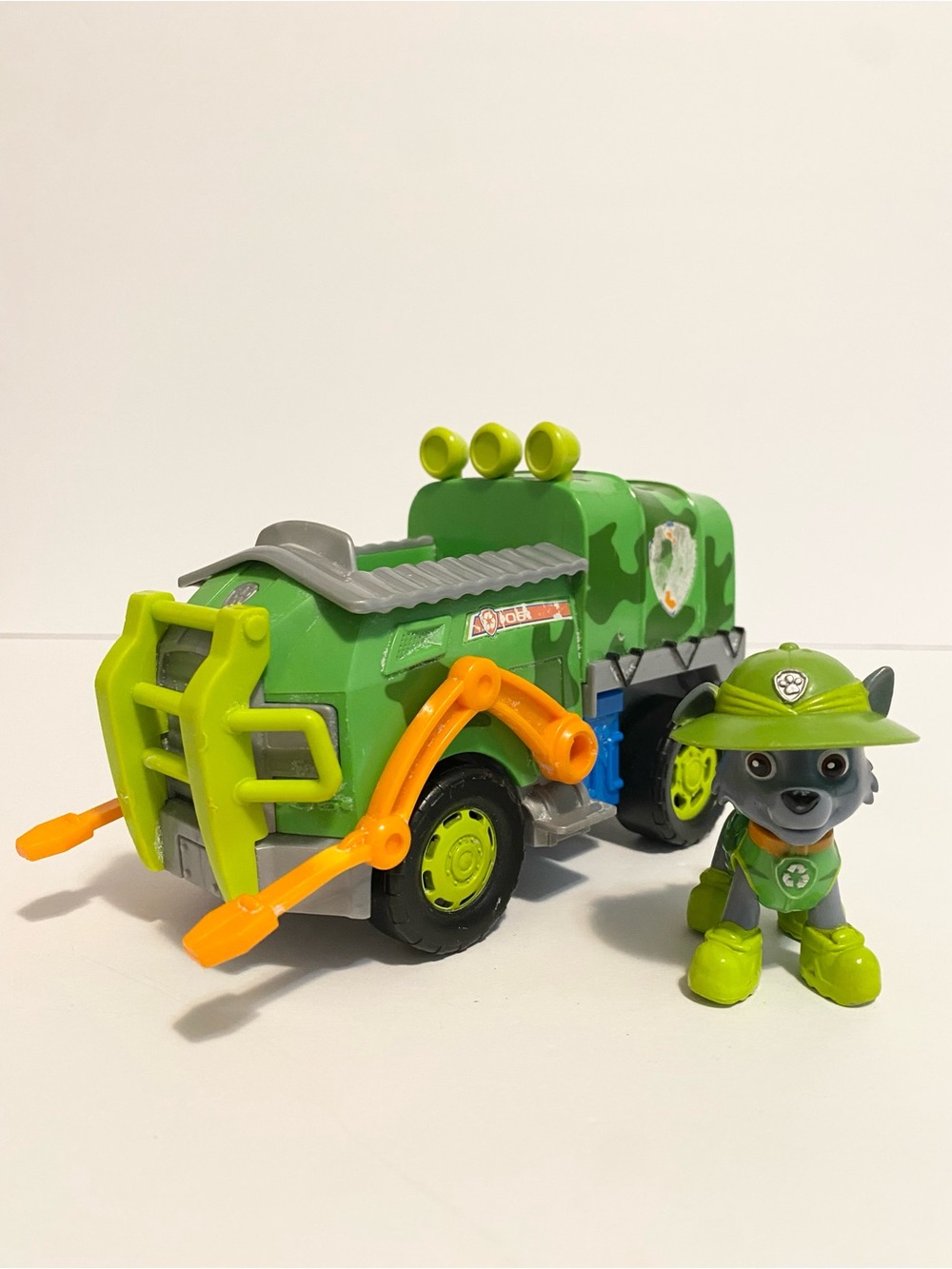 Paw Patrol Rocky Pup + Vehicle Jungle Rescue Camo Car Toy Recycling Puppy Dog